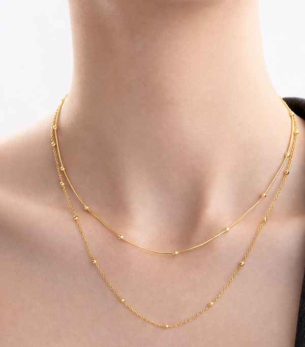 Golden Dainty Double-Layer Bead Necklace